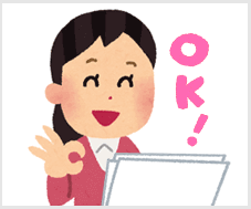 書類を持つ女性、OKの指サイン
